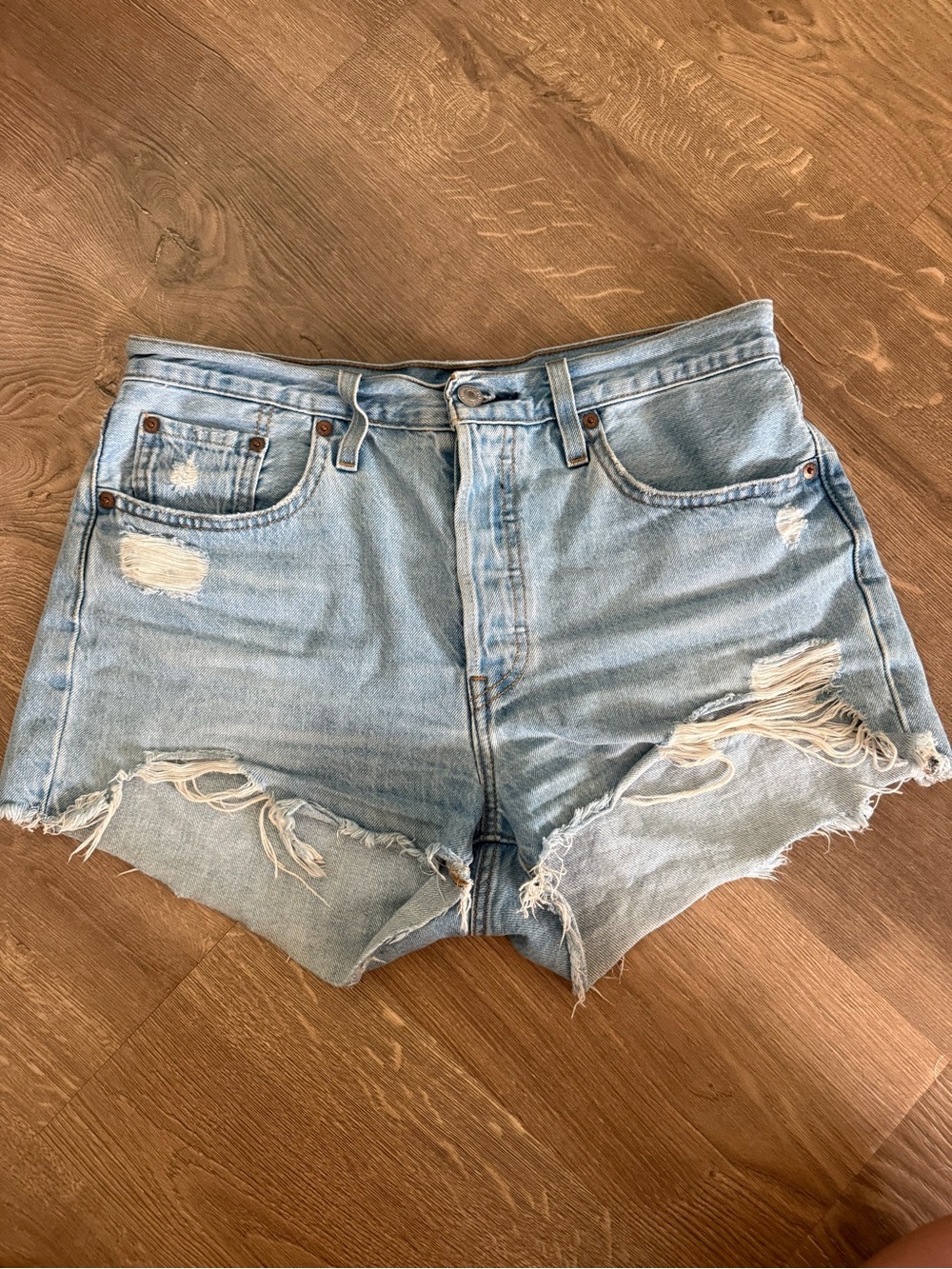 Levi's Light Wash Distressed Denim Cutoff Shorts